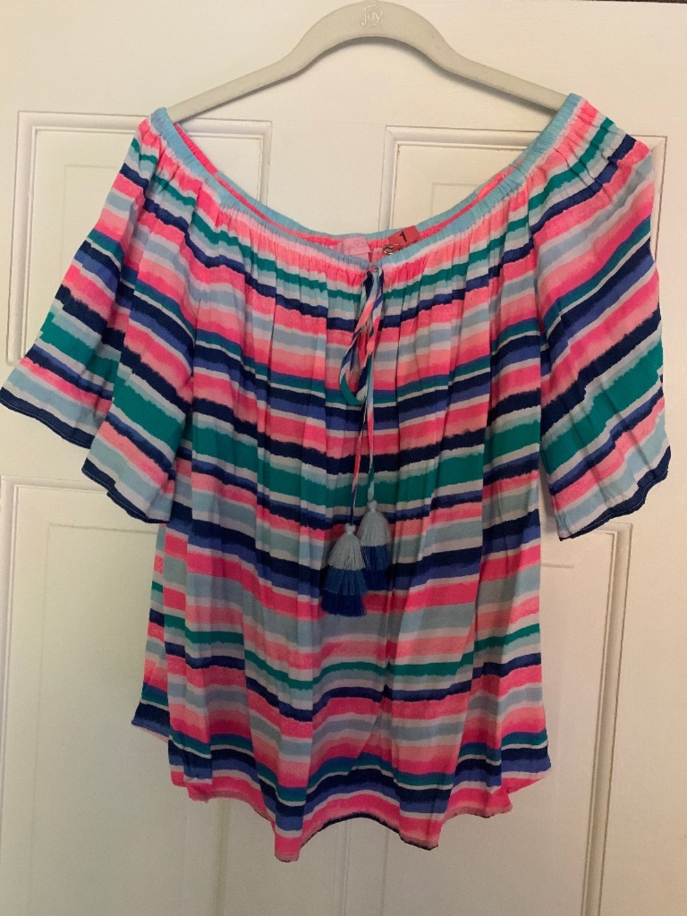 Lily Pulitzer Off the Shoulder “Sain” Top Sandy Shell Stripe